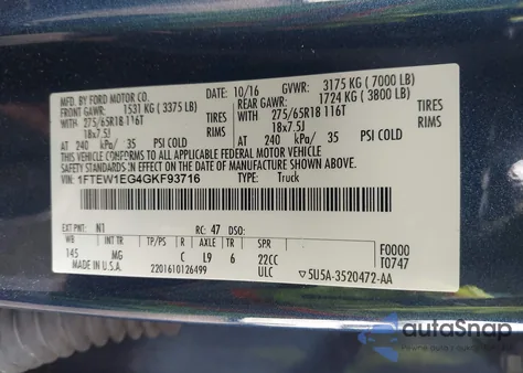 2016 Ford F-150 Xlt z USA, uszkodzony, nr VIN 1FTEW1EG4GKF93716